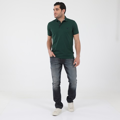 NAVY & GREEN-Ανδρική polo μπλούζα NAVY & GREEN CUSTOM FIT πράσινη