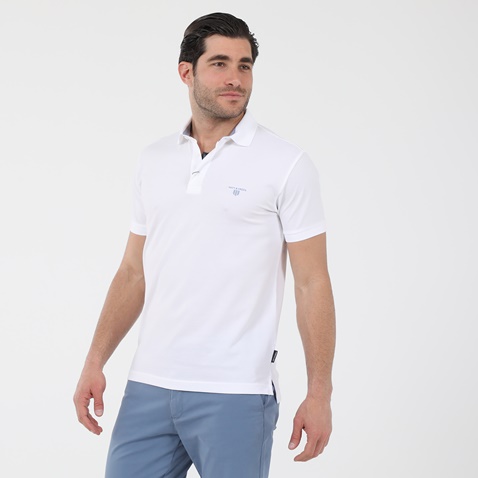 NAVY & GREEN-Ανδρική polo μπλούζα NAVY & GREEN λευκή