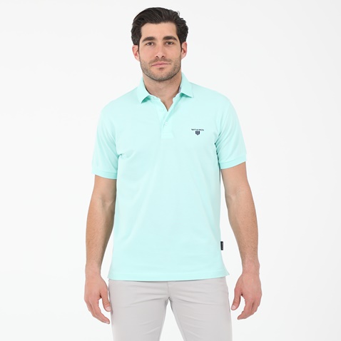 NAVY & GREEN-Ανδρική polo μπλούζα NAVY & GREEN CUSTOM FIT φυστικί