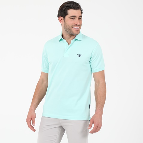 NAVY & GREEN-Ανδρική polo μπλούζα NAVY & GREEN CUSTOM FIT φυστικί
