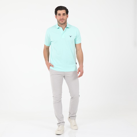 NAVY & GREEN-Ανδρική polo μπλούζα NAVY & GREEN CUSTOM FIT φυστικί