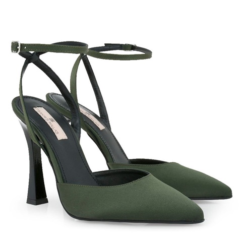 TSAKIRIS MALLAS-Γυναικείες γόβες slingback TSAKIRIS MALLAS O41008055 χακί σατέν