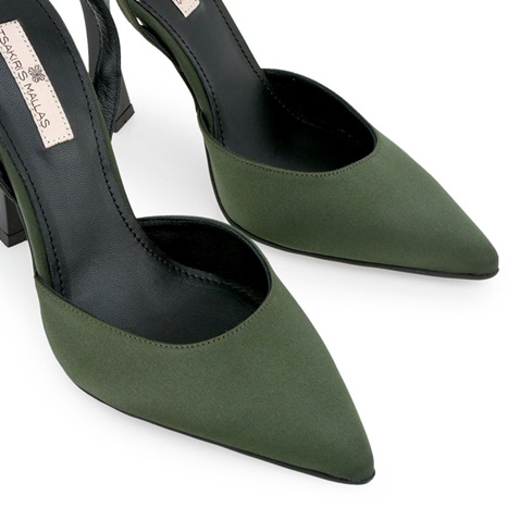 TSAKIRIS MALLAS-Γυναικείες γόβες slingback TSAKIRIS MALLAS O41008055 χακί σατέν