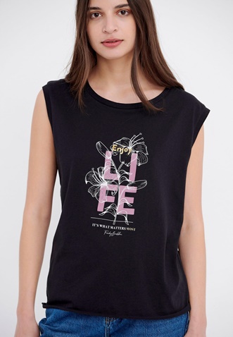 FUNKY BUDDHA-Γυναικείο αμάνικο t-shirt FUNKY BUDDHA μαύρο