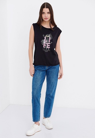 FUNKY BUDDHA-Γυναικείο αμάνικο t-shirt FUNKY BUDDHA μαύρο