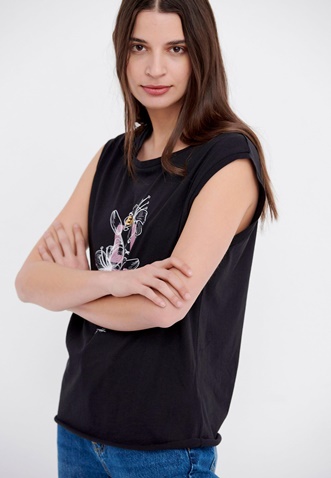 FUNKY BUDDHA-Γυναικείο αμάνικο t-shirt FUNKY BUDDHA μαύρο