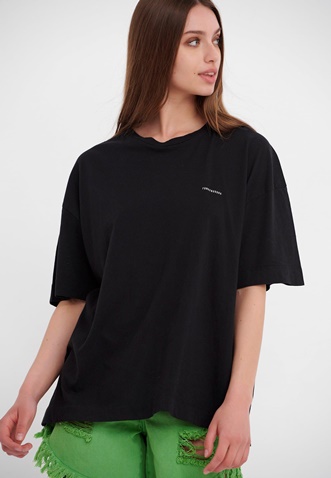 FUNKY BUDDHA-Γυναικείο t-shirt FUNKY BUDDHA loose fit μαύρο