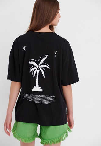 FUNKY BUDDHA-Γυναικείο t-shirt FUNKY BUDDHA loose fit μαύρο