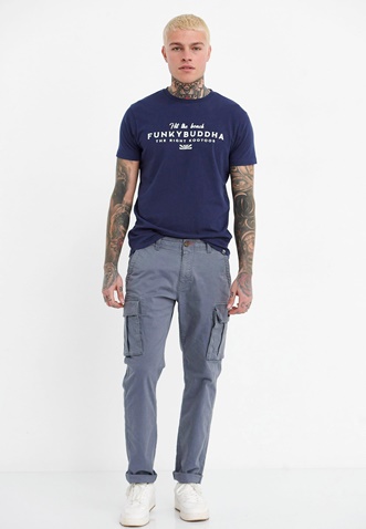 FUNKY BUDDHA-Ανδρικό essential comfort fit cargo παντελόνι FUNKY BUDDHA γκρι