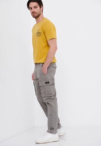 FUNKY BUDDHA-Ανδρικό essential comfort fit cargo παντελόνι FUNKY BUDDHA γκρι