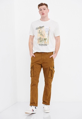 FUNKY BUDDHA-Ανδρικό essential comfort fit cargo παντελόνι FUNKY BUDDHA καφέ