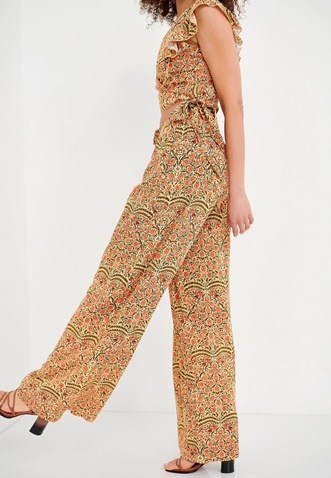FUNKY BUDDHA-Γυναικεία wide leg παντελόνα FUNKY BUDDHA κίτρινη floral