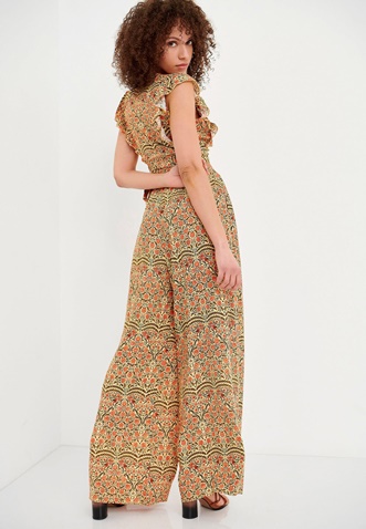 FUNKY BUDDHA-Γυναικεία wide leg παντελόνα FUNKY BUDDHA κίτρινη floral