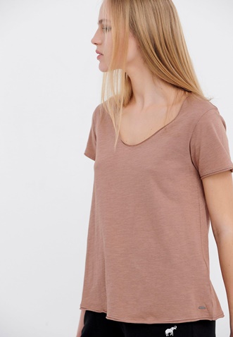 FUNKY BUDDHA-Γυναικείο essential t-shirt FUNKY BUDDHA καφέ