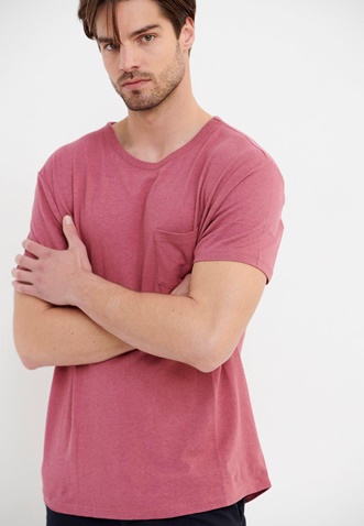 FUNKY BUDDHA-Ανδρικό t-shirt FUNKY BUDDHA loose fit ροζ