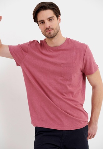 FUNKY BUDDHA-Ανδρικό t-shirt FUNKY BUDDHA loose fit ροζ