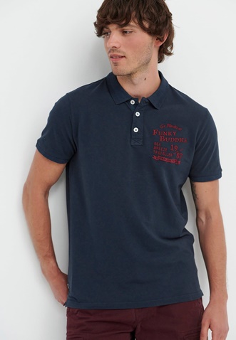 FUNKY BUDDHA-Ανδρική polo μπλούζα FUNKY BUDDHA FBM005-010-11 μπλε
