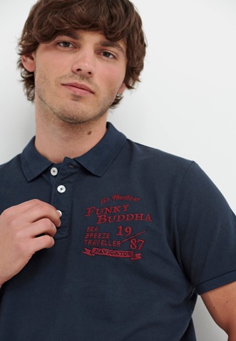FUNKY BUDDHA-Ανδρική polo μπλούζα FUNKY BUDDHA FBM005-010-11 μπλε