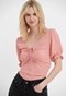 FUNKY BUDDHA-Γυναικείο cropped top FUNKY BUDDHA ροζ λευκό πουά