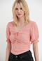 FUNKY BUDDHA-Γυναικείο cropped top FUNKY BUDDHA ροζ λευκό πουά