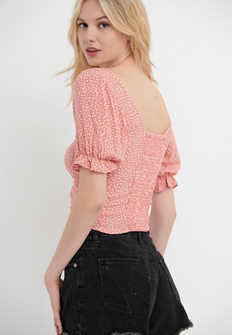 FUNKY BUDDHA-Γυναικείο cropped top FUNKY BUDDHA ροζ λευκό πουά