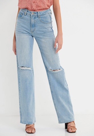 FUNKY BUDDHA-Γυναικείο jean παντελόνι FUNKY BUDDHA Wide leg μπλε ανοιχτό