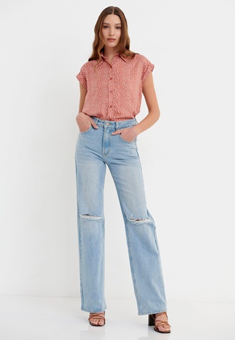 FUNKY BUDDHA-Γυναικείο jean παντελόνι FUNKY BUDDHA Wide leg μπλε ανοιχτό