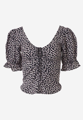 FUNKY BUDDHA-Γυναικείο top FUNKY BUDDHA μαύρο λευκό floral