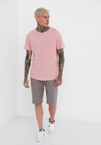 FUNKY BUDDHA-Ανδρικό t-shirt FUNKY BUDDHA loose fit ροζ