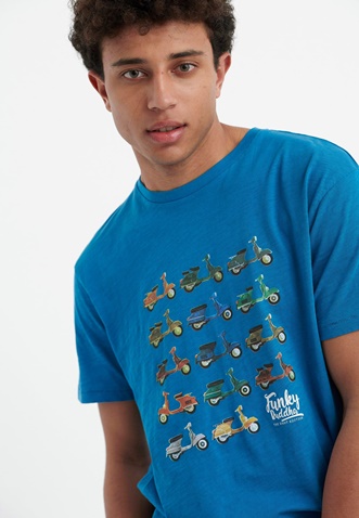 FUNKY BUDDHA-Ανδρικό t-shirt FUNKY BUDDHA FBM005-348-04 μπλε