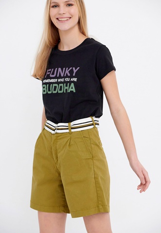 FUNKY BUDDHA-Γυναικεία chino βερμούδα FUNKY BUDDHA λαδί