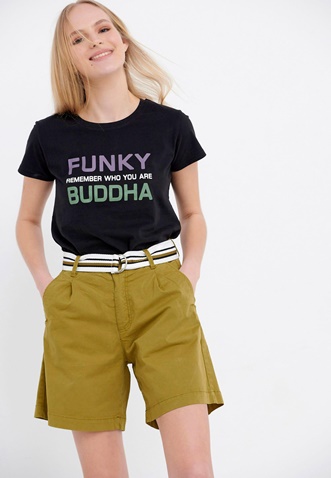 FUNKY BUDDHA-Γυναικεία chino βερμούδα FUNKY BUDDHA λαδί