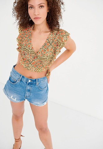 FUNKY BUDDHA-Γυναικείο cropped top FUNKY BUDDHA κίτρινο floral