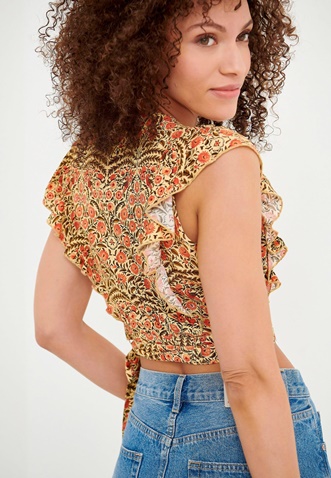 FUNKY BUDDHA-Γυναικείο cropped top FUNKY BUDDHA κίτρινο floral