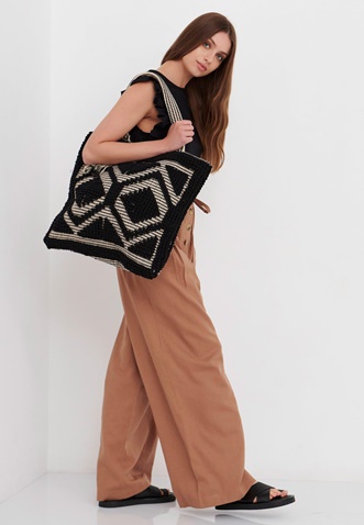 FUNKY BUDDHA-Γυναικεία ψηλόμεση wide leg λινή παντελόνα FUNKY BUDDHA καφέ