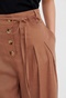 FUNKY BUDDHA-Γυναικεία ψηλόμεση wide leg λινή παντελόνα FUNKY BUDDHA καφέ