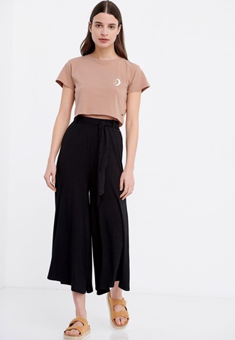 FUNKY BUDDHA-Γυναικεία cropped wide leg παντελόνα FUNKY BUDDHA μαύρη