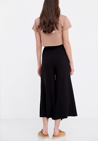 FUNKY BUDDHA-Γυναικεία cropped wide leg παντελόνα FUNKY BUDDHA μαύρη