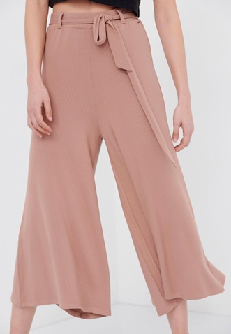 FUNKY BUDDHA-Γυναικεία cropped wide leg παντελόνα FUNKY BUDDHA καφέ