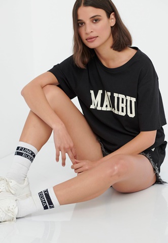 FUNKY BUDDHA-Γυναικείο t-shirt FUNKY BUDDHA loose fit μαύρο