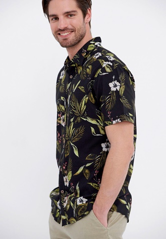 FUNKY BUDDHA-Ανδρικό κοντομάνικο resort πουκάμισο FUNKY BUDDHA μαύρο floral