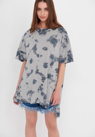FUNKY BUDDHA-Γυναικείο oversized μακρύ t-shirt FUNKY BUDDHA γκρι μπλε