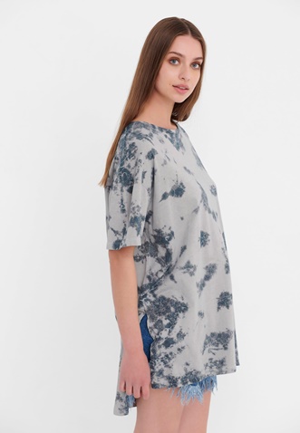 FUNKY BUDDHA-Γυναικείο oversized μακρύ t-shirt FUNKY BUDDHA γκρι μπλε