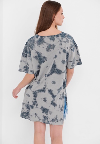 FUNKY BUDDHA-Γυναικείο oversized μακρύ t-shirt FUNKY BUDDHA γκρι μπλε