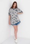 FUNKY BUDDHA-Γυναικείο oversized μακρύ t-shirt FUNKY BUDDHA γκρι μπλε