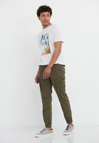 FUNKY BUDDHA-Ανδρικό cargo παντελόνι FUNKY BUDDHA jacquard λαδί