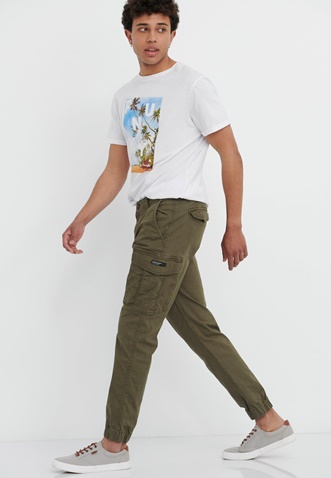 FUNKY BUDDHA-Ανδρικό cargo παντελόνι FUNKY BUDDHA jacquard λαδί