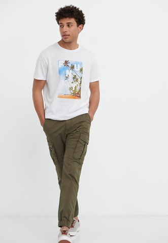 FUNKY BUDDHA-Ανδρικό cargo παντελόνι FUNKY BUDDHA jacquard λαδί