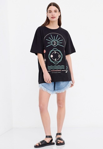 FUNKY BUDDHA-Γυναικείο oversized t-shirt FUNKY BUDDHA μαύρο
