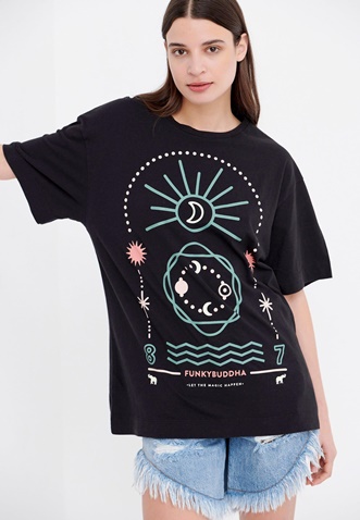 FUNKY BUDDHA-Γυναικείο oversized t-shirt FUNKY BUDDHA μαύρο
